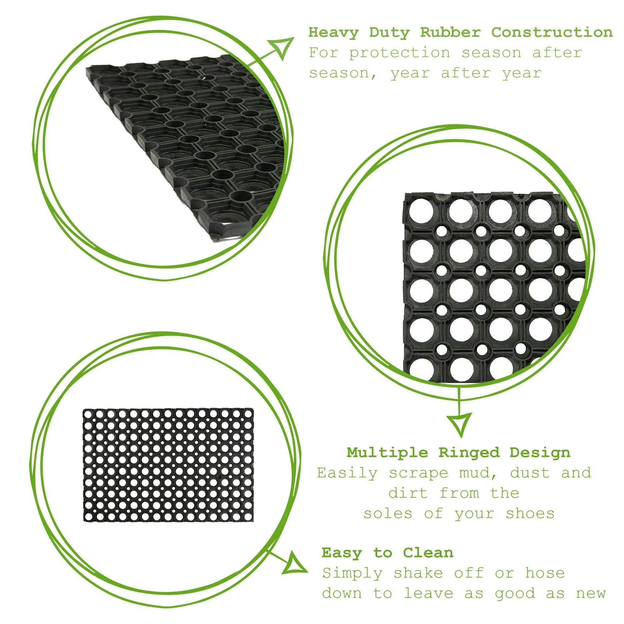 60cm x 40cm Black Heavy Duty Rubber Door Mat - By Nicola Spring