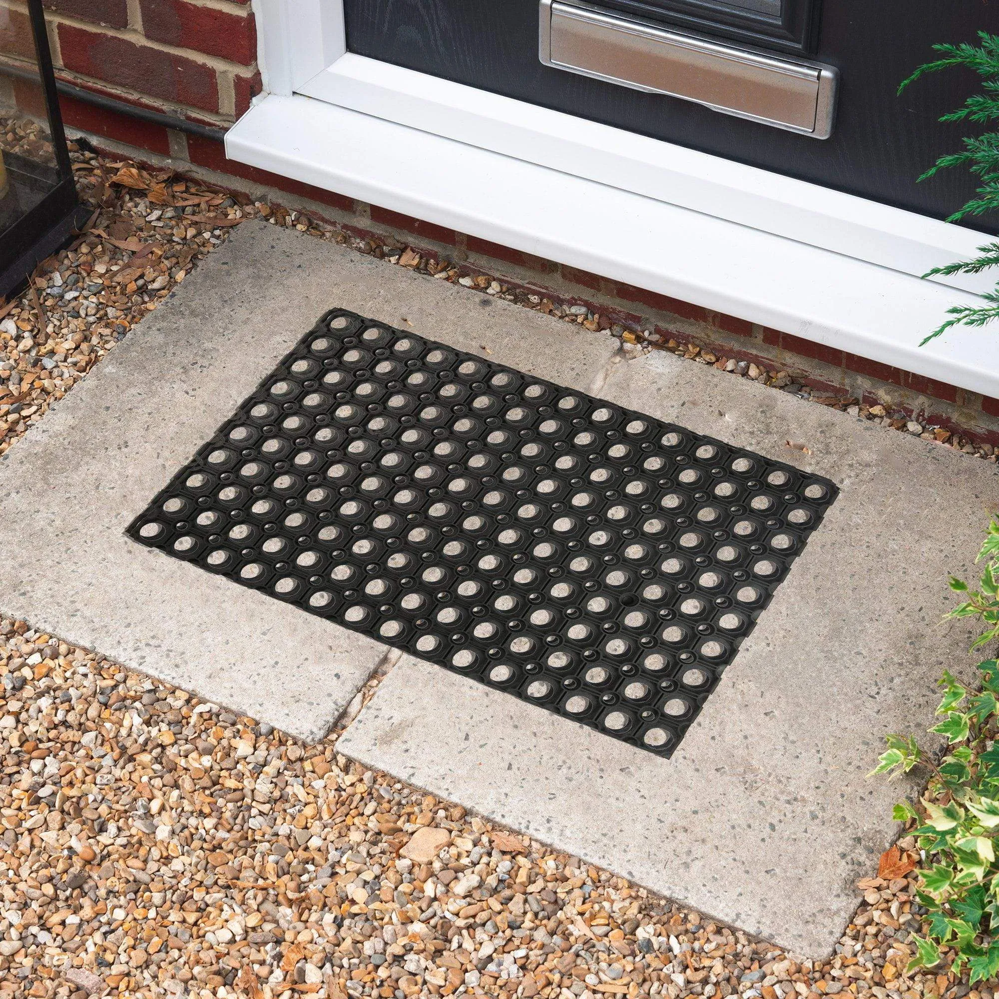 60cm x 40cm Black Heavy Duty Rubber Door Mat - By Nicola Spring