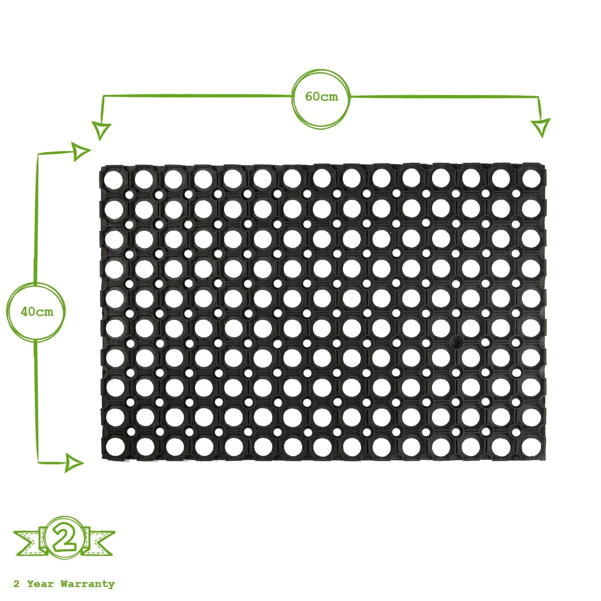 60cm x 40cm Black Heavy Duty Rubber Door Mat - By Nicola Spring