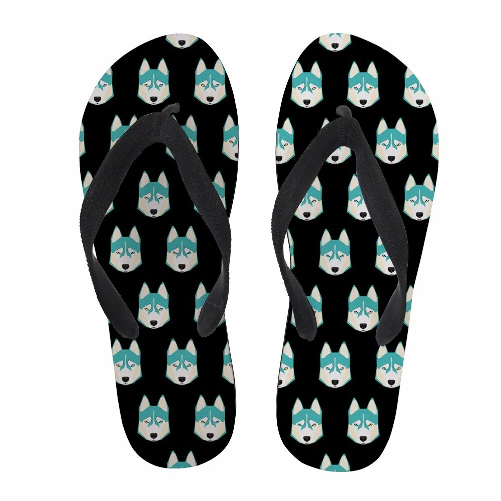 Animal Husky Pattern Flip Flops Casual House Summer Vacation Flats Beach Sandals