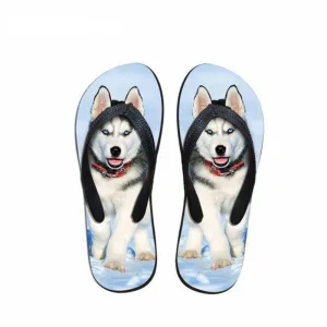Animal Husky Pattern Flip Flops Casual House Summer Vacation Flats Beach Sandals