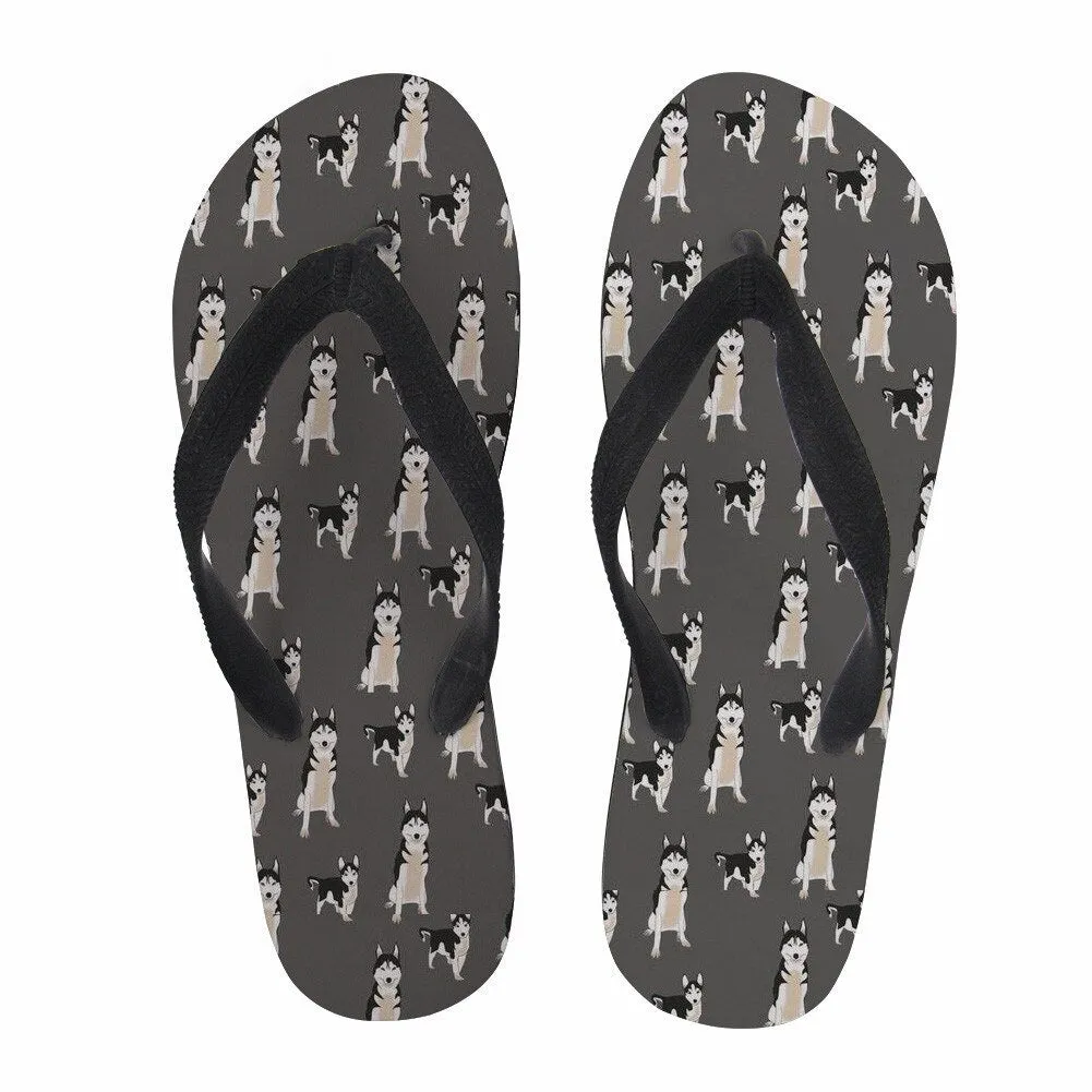 Animal Husky Pattern Flip Flops Casual House Summer Vacation Flats Beach Sandals