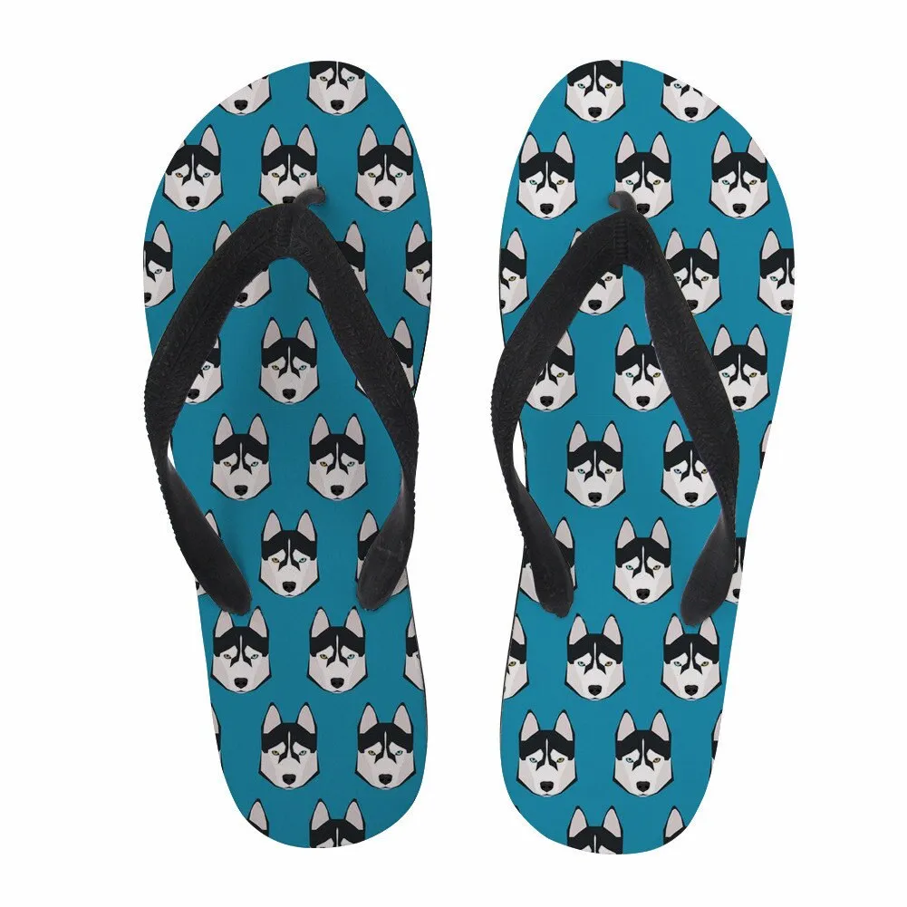 Animal Husky Pattern Flip Flops Casual House Summer Vacation Flats Beach Sandals