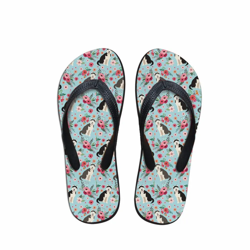 Animal Husky Pattern Flip Flops Casual House Summer Vacation Flats Beach Sandals