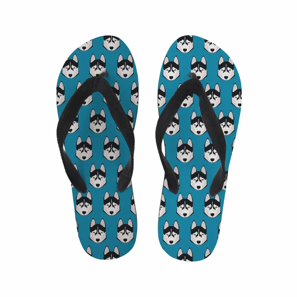 Animal Husky Pattern Flip Flops Casual House Summer Vacation Flats Beach Sandals