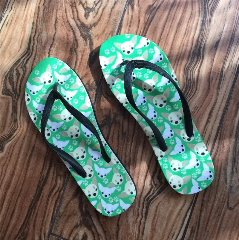 Animal Husky Pattern Flip Flops Casual House Summer Vacation Flats Beach Sandals