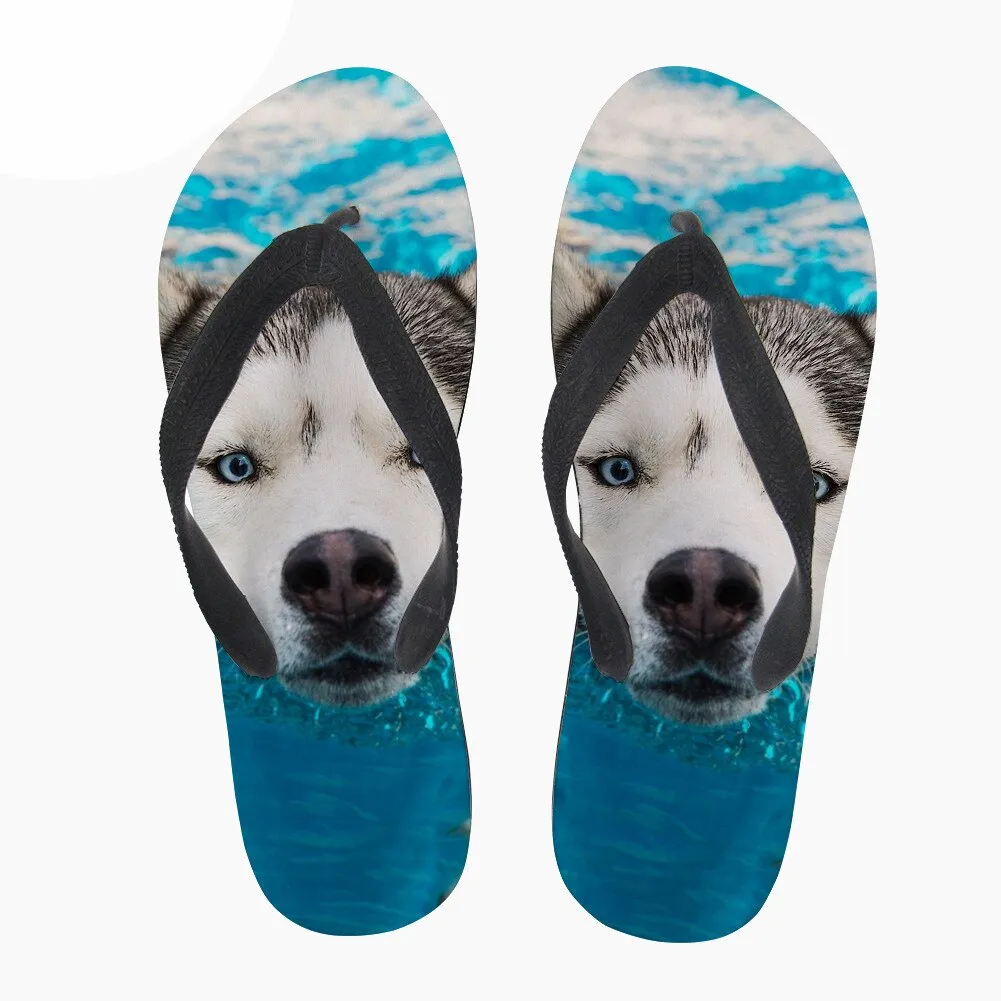 Animal Husky Pattern Flip Flops Casual House Summer Vacation Flats Beach Sandals