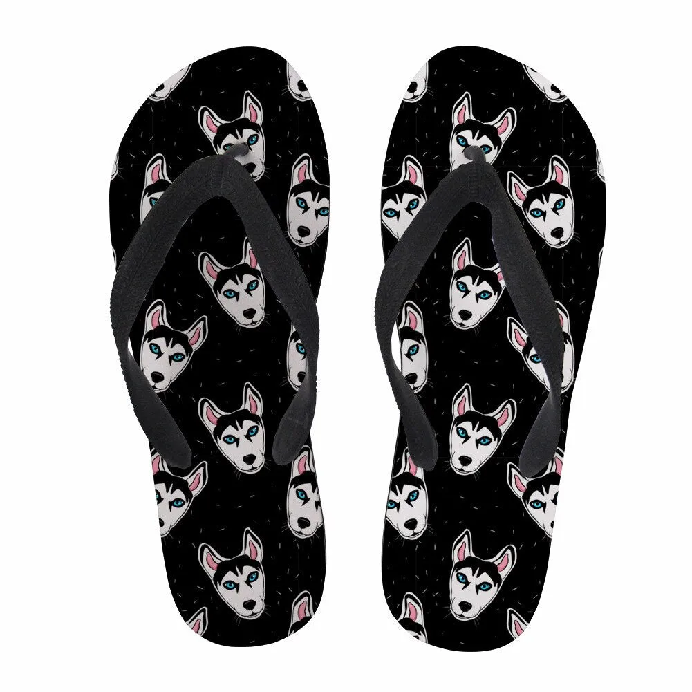 Animal Husky Pattern Flip Flops Casual House Summer Vacation Flats Beach Sandals