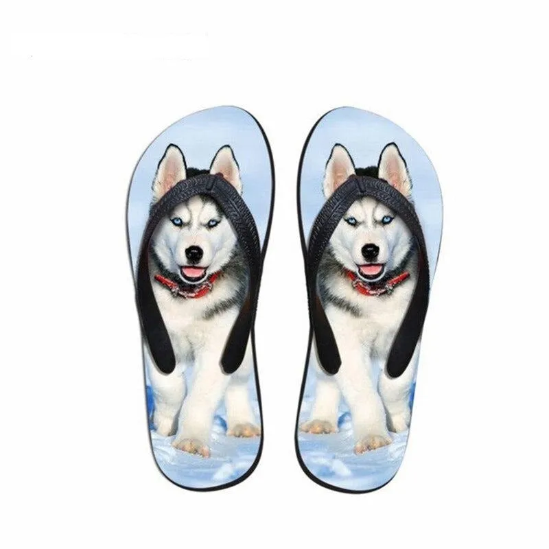 Animal Husky Pattern Flip Flops Casual House Summer Vacation Flats Beach Sandals