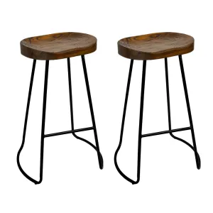 Artiss Set of 2 Wooden Backless Bar Stools - Black