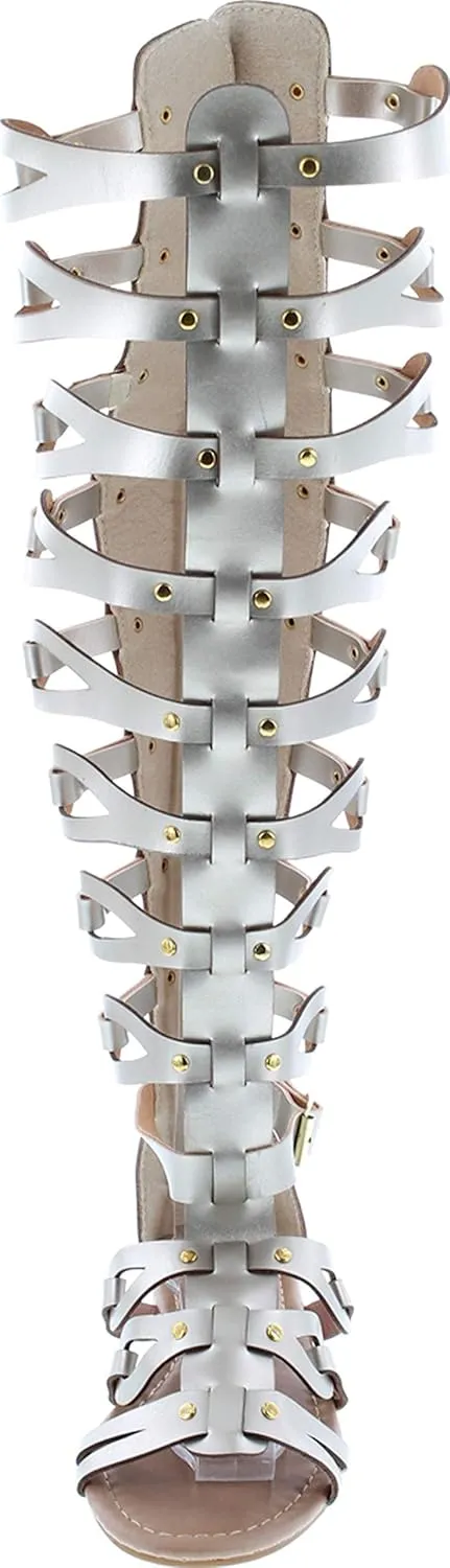 Atta 17 Womens Knee High Caged Gladiator Strappy Flat Sandals