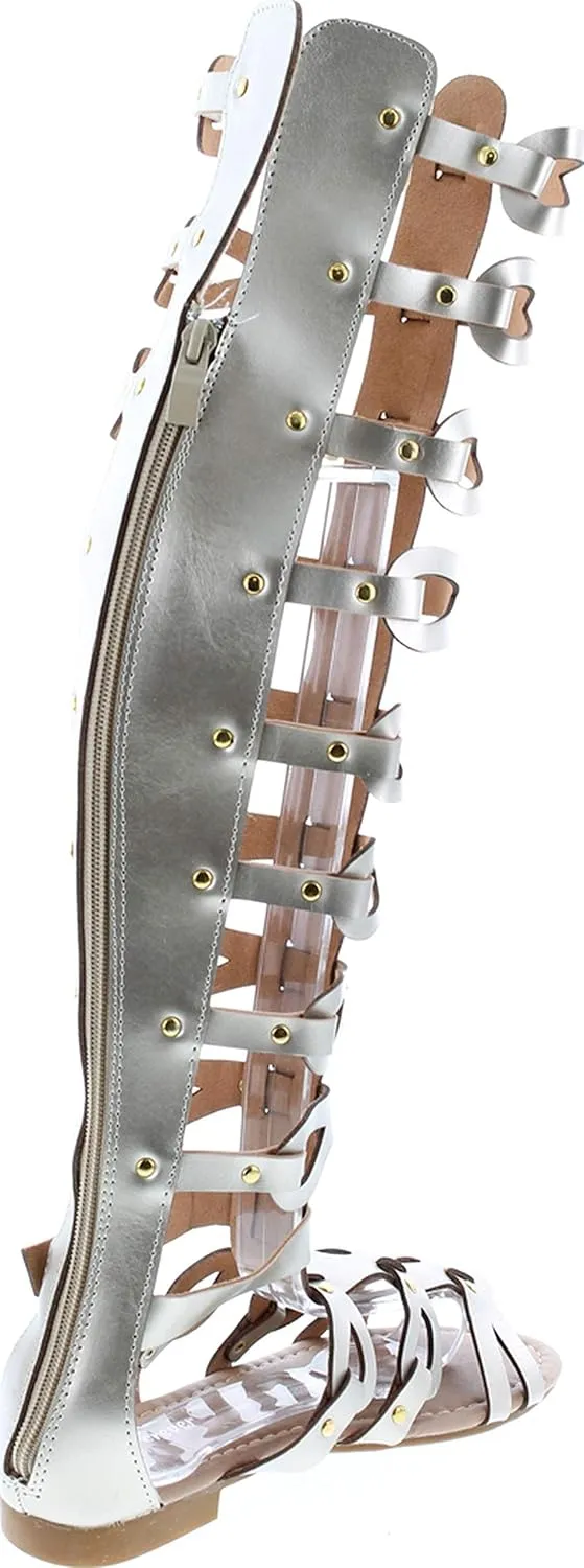 Atta 17 Womens Knee High Caged Gladiator Strappy Flat Sandals