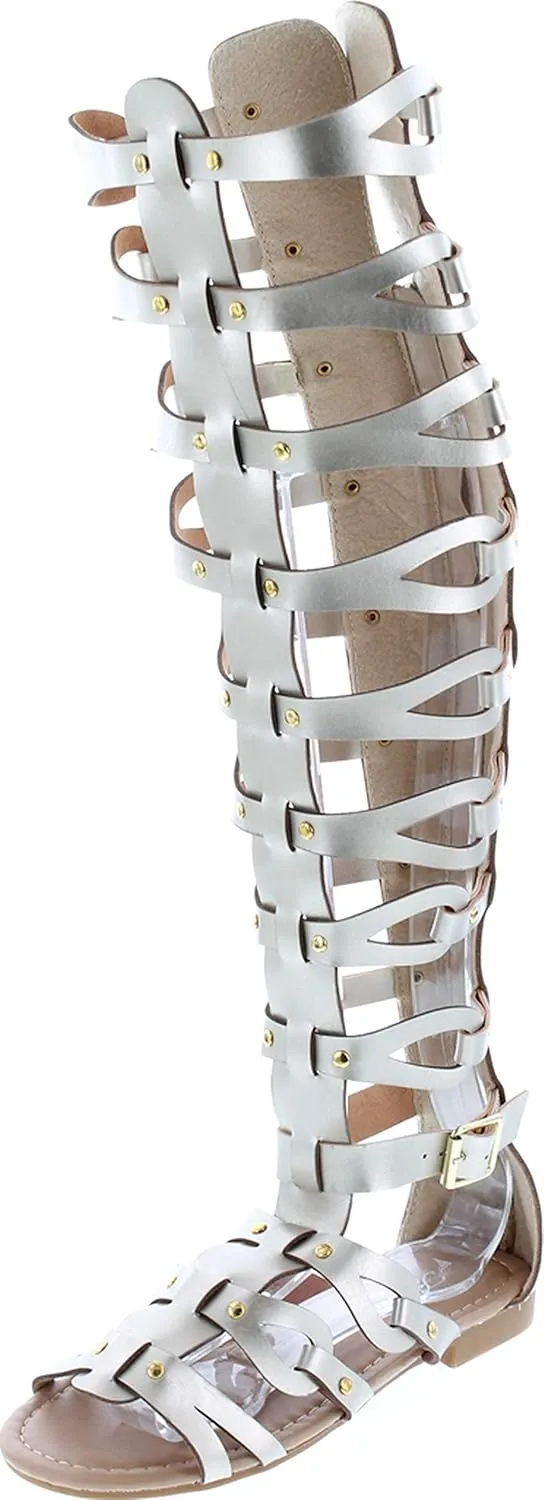 Atta 17 Womens Knee High Caged Gladiator Strappy Flat Sandals