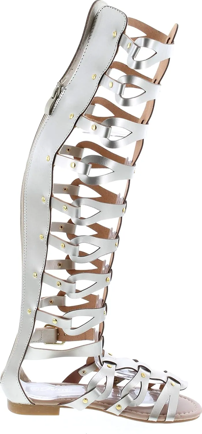 Atta 17 Womens Knee High Caged Gladiator Strappy Flat Sandals