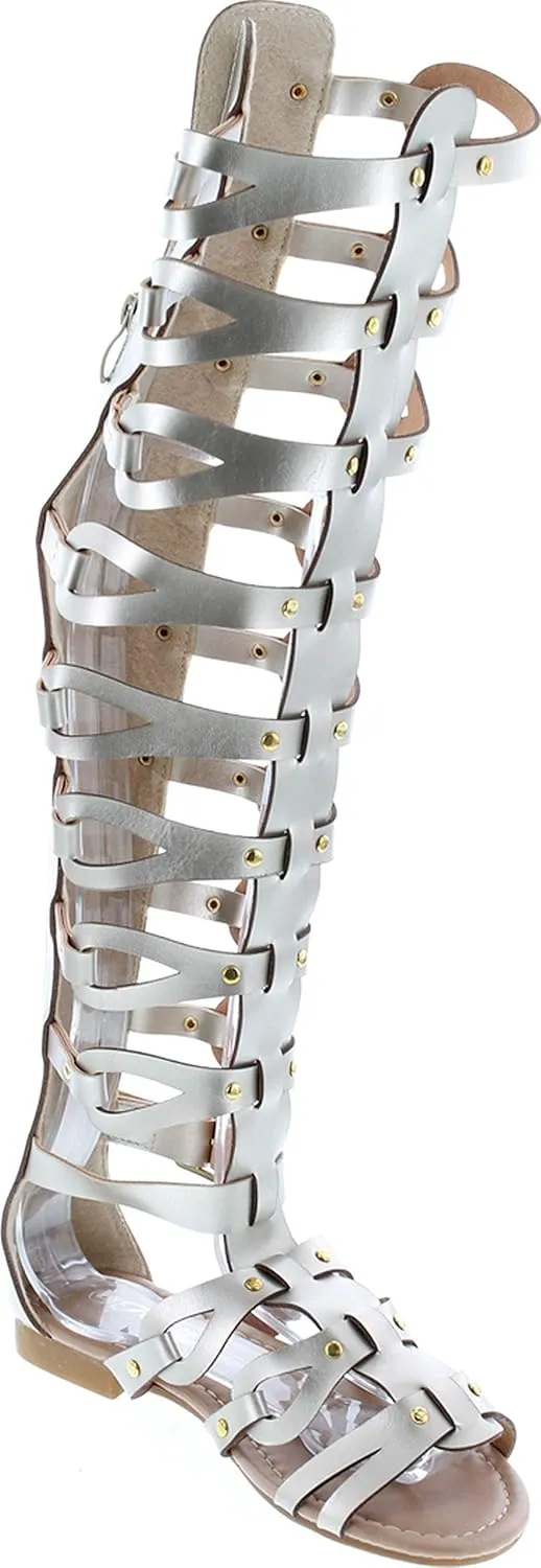 Atta 17 Womens Knee High Caged Gladiator Strappy Flat Sandals