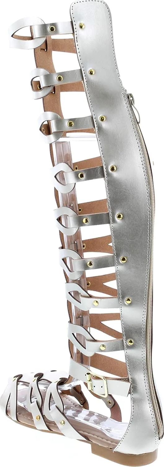 Atta 17 Womens Knee High Caged Gladiator Strappy Flat Sandals