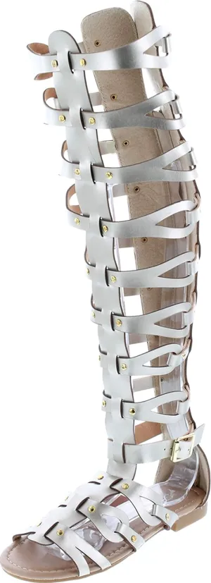 Atta 17 Womens Knee High Caged Gladiator Strappy Flat Sandals