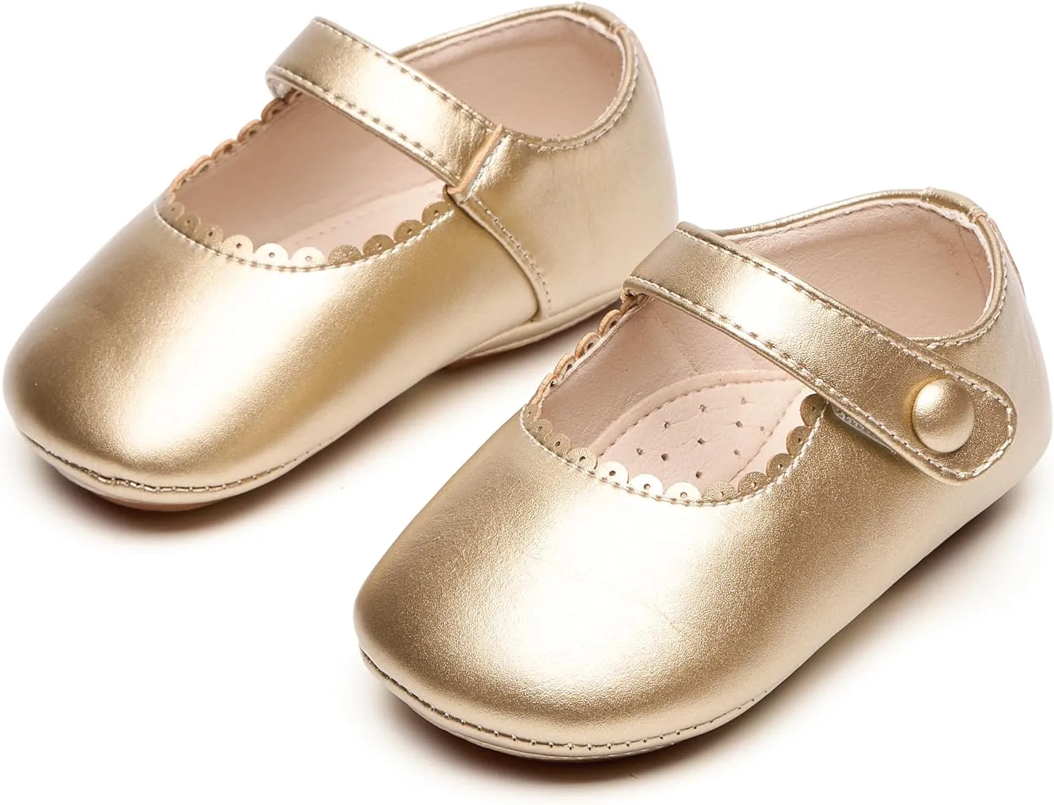 Baby Girls Mary Jane Flats - Infant Newborn Walking Shoes Soft Rubber Sole Princess Wedding