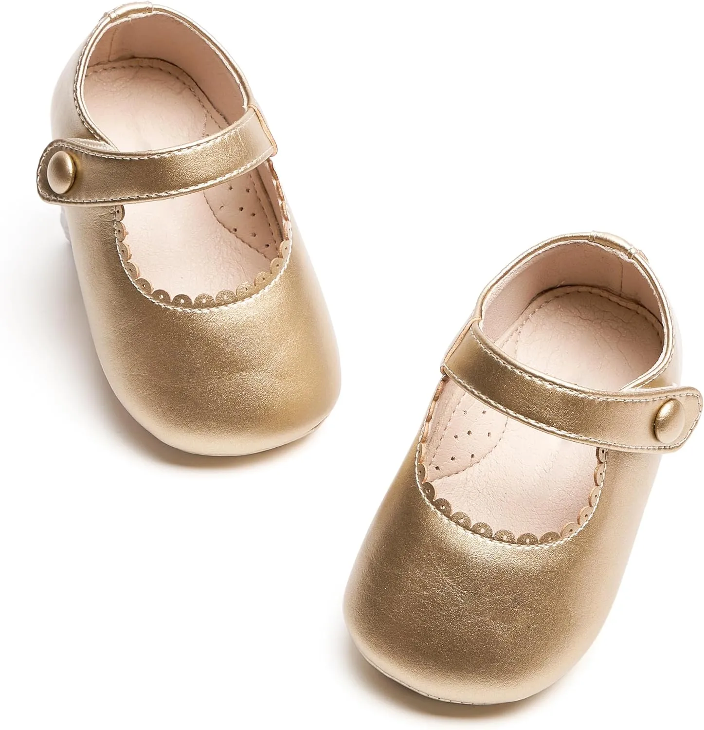 Baby Girls Mary Jane Flats - Infant Newborn Walking Shoes Soft Rubber Sole Princess Wedding