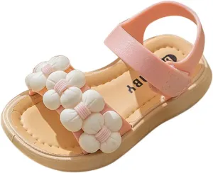 Baby Toddler Girls Flower Open-Toe Beach Walking Two-Strap Sandals Summer Breathable Flat Pricness Shoes 1-5Y (Pink, 3Years)