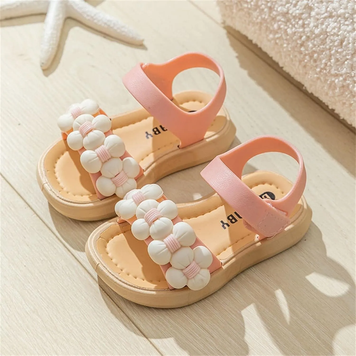 Baby Toddler Girls Flower Open-Toe Beach Walking Two-Strap Sandals Summer Breathable Flat Pricness Shoes 1-5Y (Pink, 3Years)