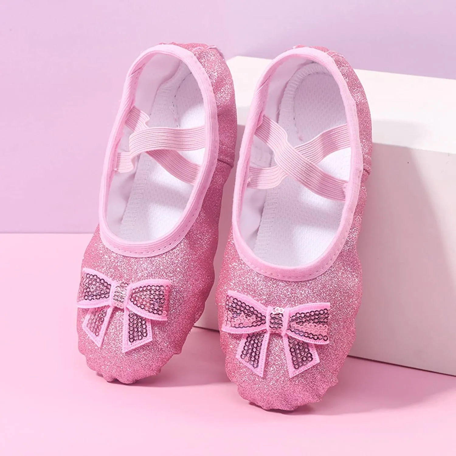 Ballet Shoes for Toddler Girls Glitter Ballet Slippers Dance Shoes(Toddler/Little/Big Kids) Pin Ballet Flat