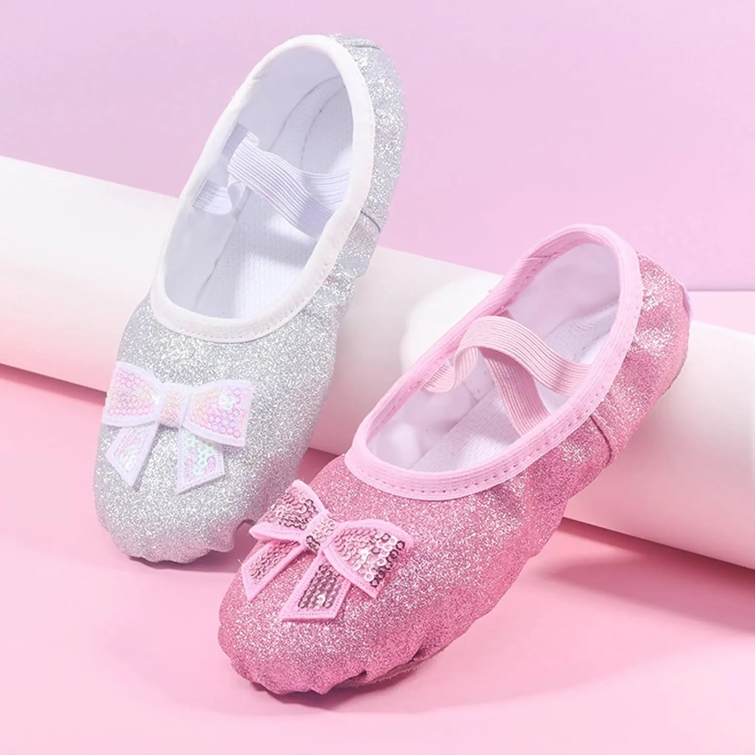 Ballet Shoes for Toddler Girls Glitter Ballet Slippers Dance Shoes(Toddler/Little/Big Kids) Pin Ballet Flat
