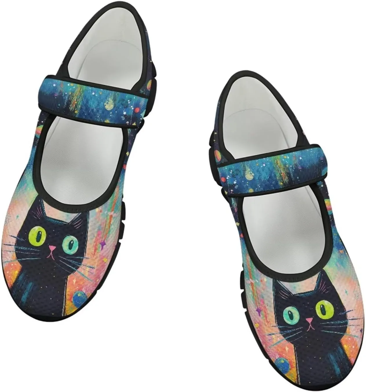 Binienty Mary Jane Shoes Women Mesh Knit Round Toe Slip On Walking Flat Shoes Breathable Soft-Soled