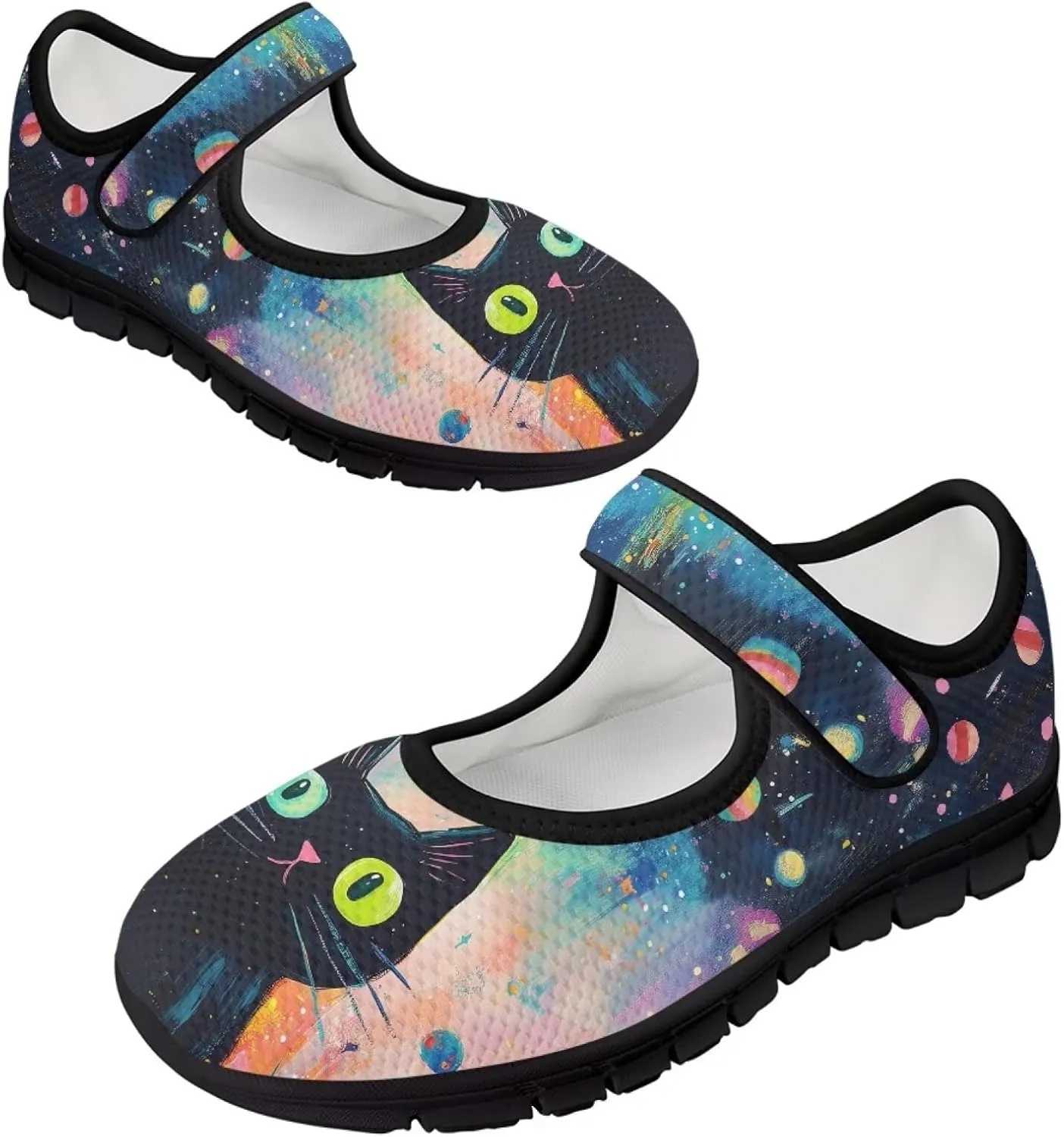 Binienty Mary Jane Shoes Women Mesh Knit Round Toe Slip On Walking Flat Shoes Breathable Soft-Soled