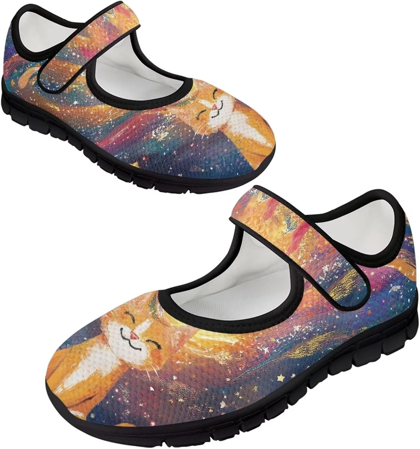 Binienty Mary Jane Shoes Women Mesh Knit Round Toe Slip On Walking Flat Shoes Breathable Soft-Soled