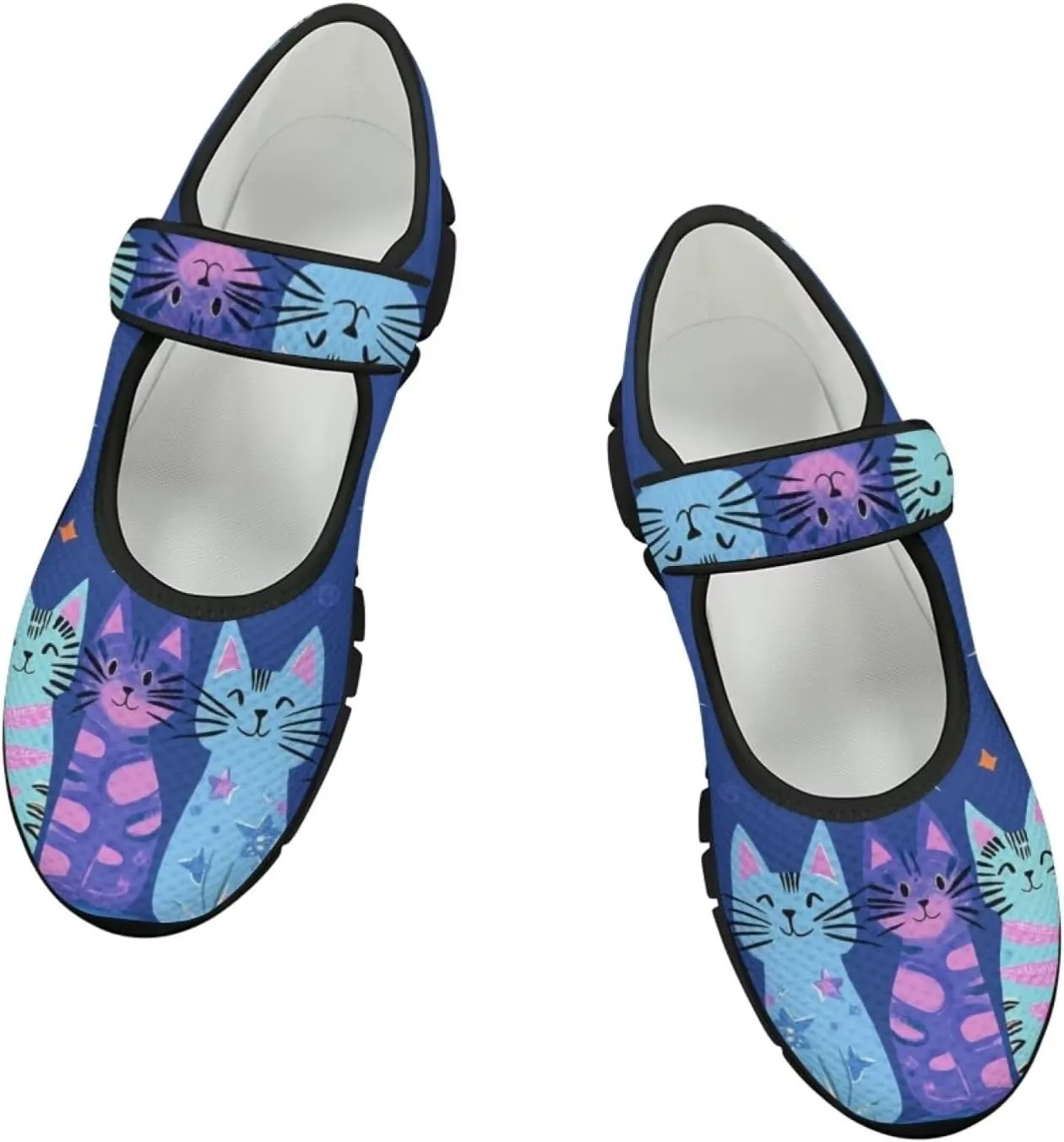 Binienty Mary Jane Shoes Women Mesh Knit Round Toe Slip On Walking Flat Shoes Breathable Soft-Soled