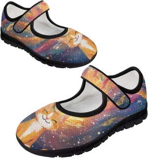 Binienty Mary Jane Shoes Women Mesh Knit Round Toe Slip On Walking Flat Shoes Breathable Soft-Soled