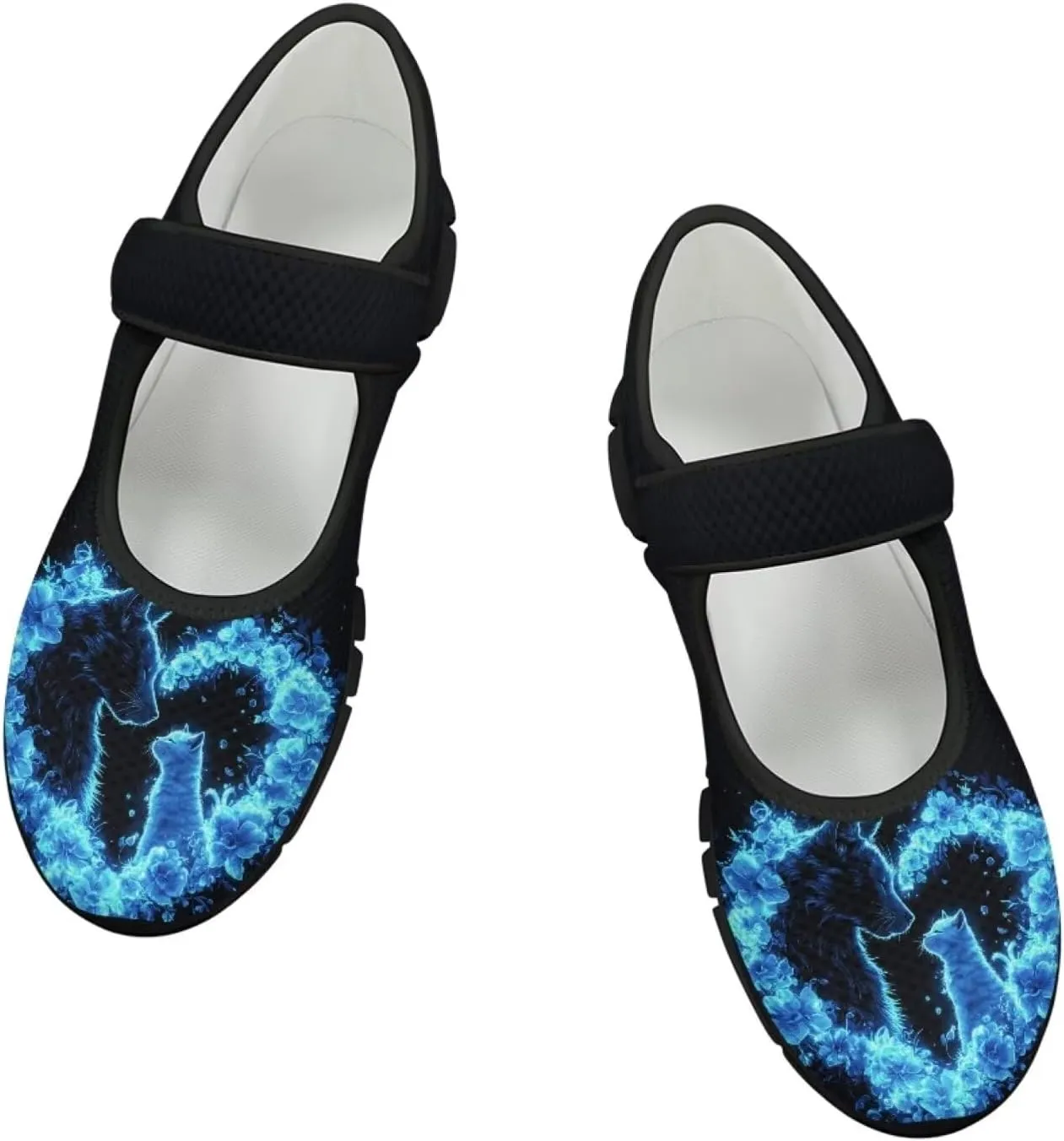 Binienty Mary Jane Shoes Women Mesh Knit Round Toe Slip On Walking Flat Shoes Breathable Soft-Soled