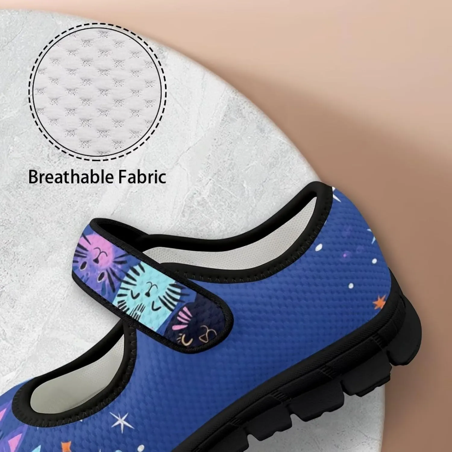 Binienty Mary Jane Shoes Women Mesh Knit Round Toe Slip On Walking Flat Shoes Breathable Soft-Soled