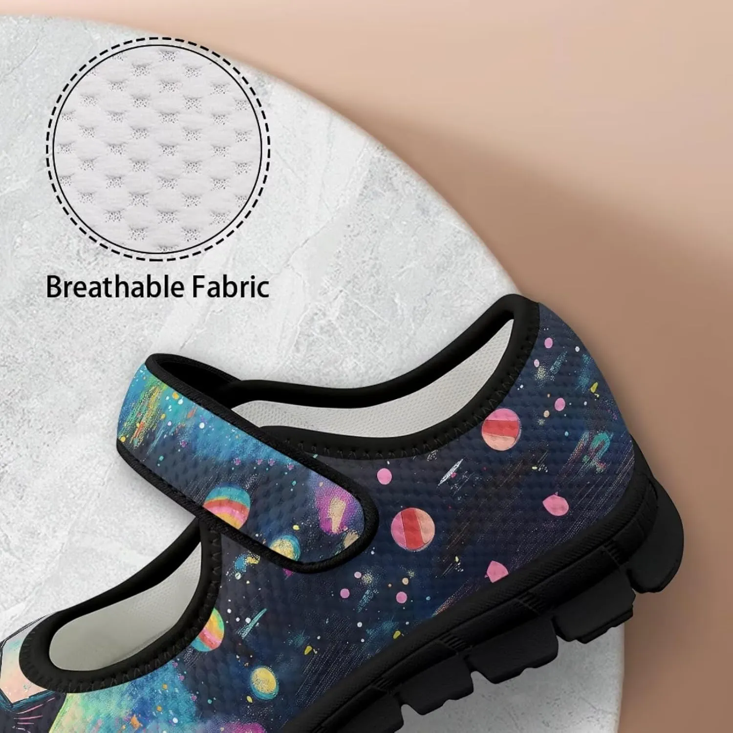 Binienty Mary Jane Shoes Women Mesh Knit Round Toe Slip On Walking Flat Shoes Breathable Soft-Soled