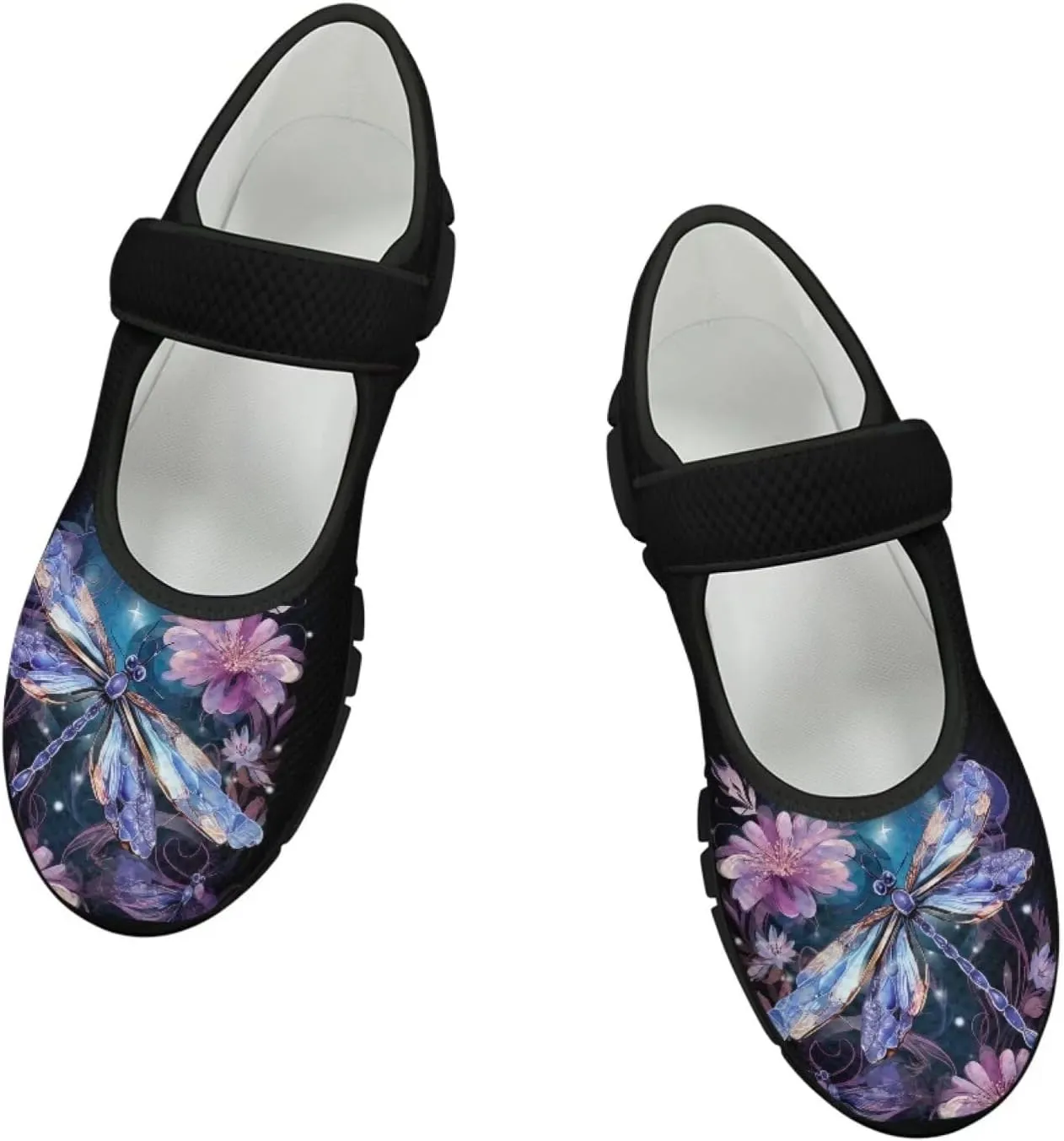 Binienty Women's Flats Classic Mary Jane Shoes Adjustable Nurse Walking Shoes Wide Toe Box Barefoot Sneakers