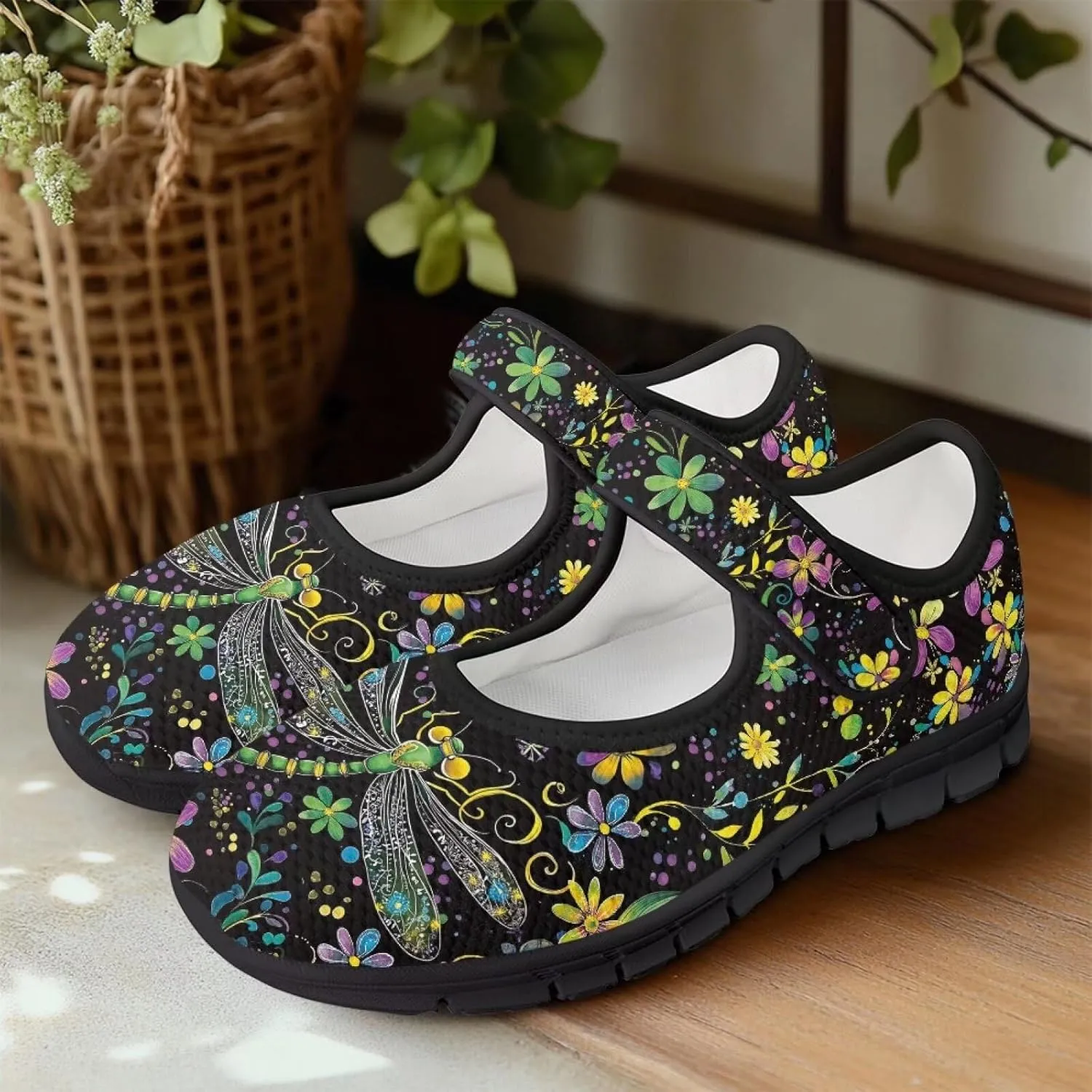 Binienty Women's Flats Classic Mary Jane Shoes Adjustable Nurse Walking Shoes Wide Toe Box Barefoot Sneakers