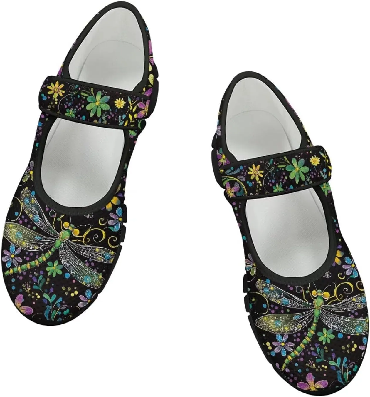 Binienty Women's Flats Classic Mary Jane Shoes Adjustable Nurse Walking Shoes Wide Toe Box Barefoot Sneakers