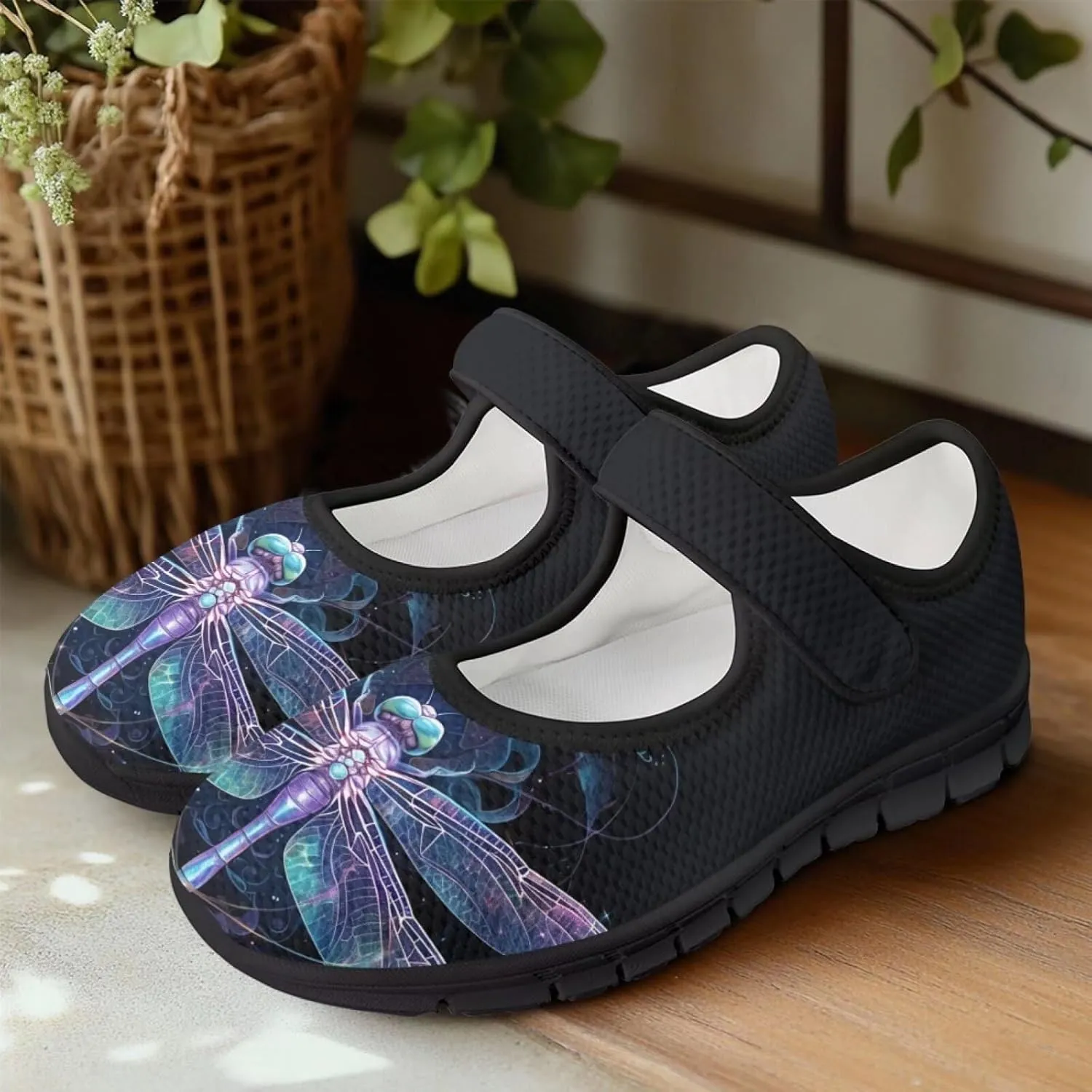 Binienty Women's Flats Classic Mary Jane Shoes Adjustable Nurse Walking Shoes Wide Toe Box Barefoot Sneakers