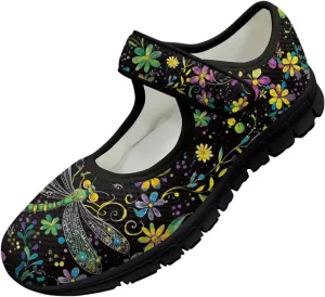 Binienty Women's Flats Classic Mary Jane Shoes Adjustable Nurse Walking Shoes Wide Toe Box Barefoot Sneakers