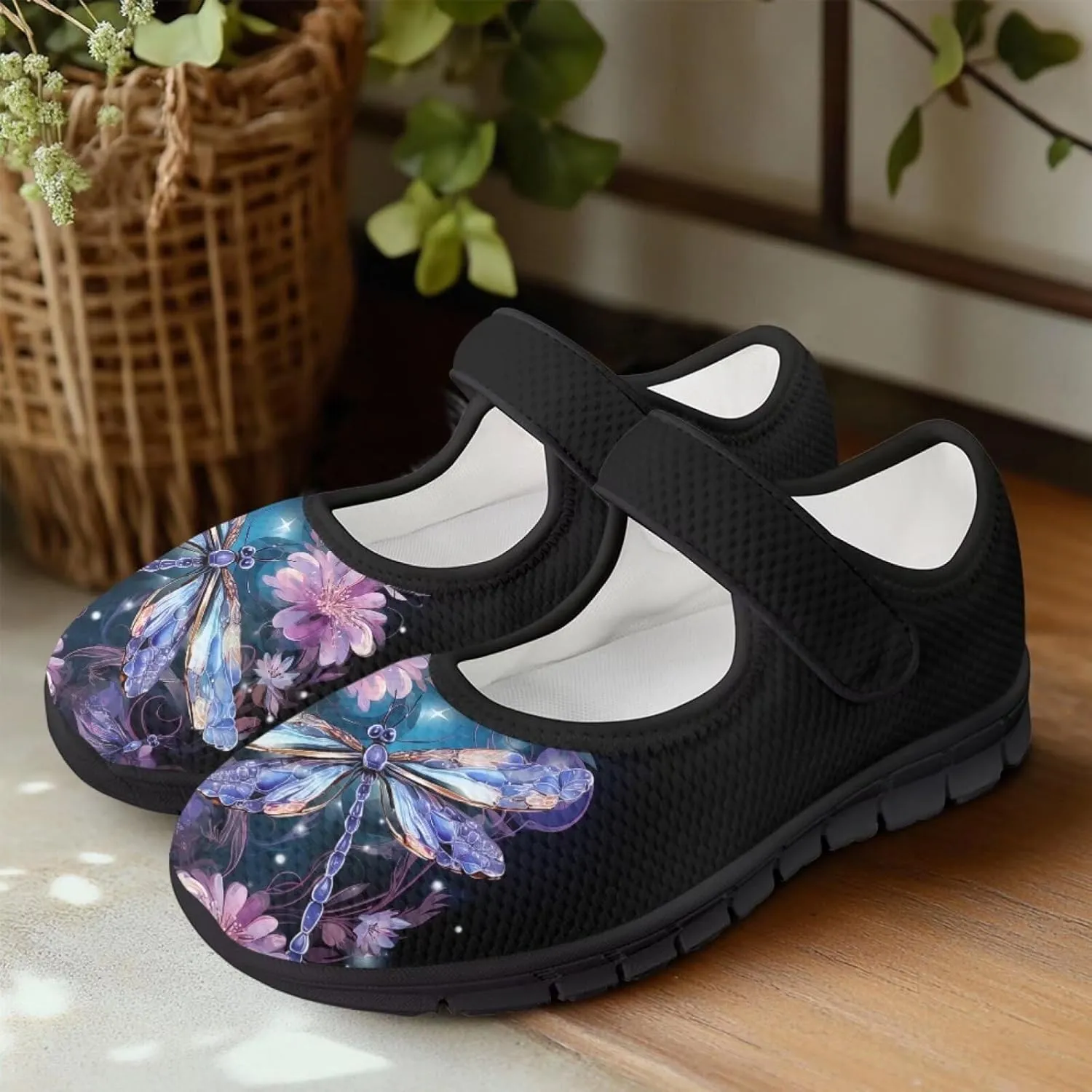 Binienty Women's Flats Classic Mary Jane Shoes Adjustable Nurse Walking Shoes Wide Toe Box Barefoot Sneakers