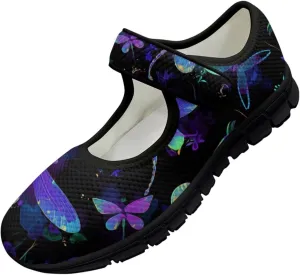 Binienty Women's Flats Classic Mary Jane Shoes Adjustable Nurse Walking Shoes Wide Toe Box Barefoot Sneakers
