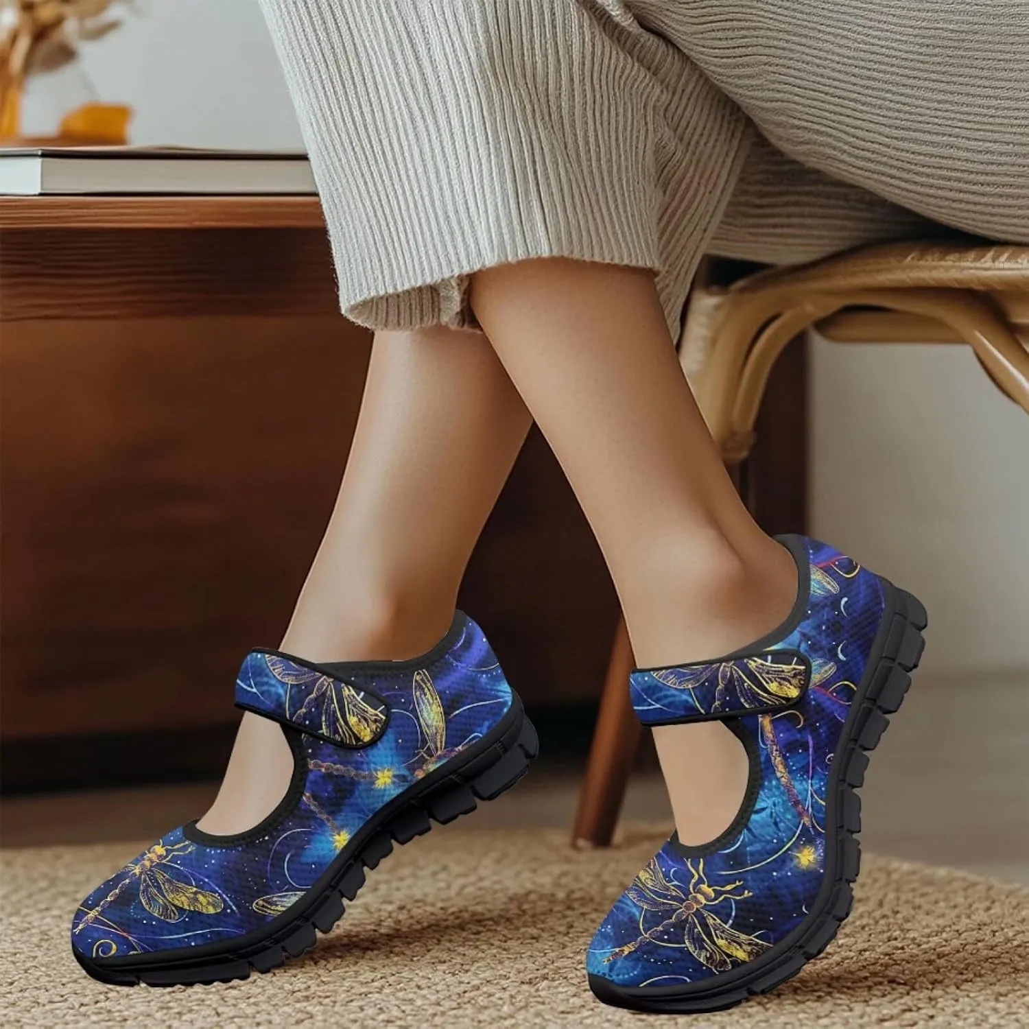 Binienty Women's Flats Classic Mary Jane Shoes Adjustable Nurse Walking Shoes Wide Toe Box Barefoot Sneakers
