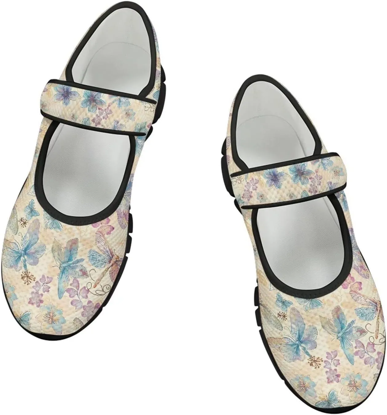 Binienty Women's Flats Classic Mary Jane Shoes Adjustable Nurse Walking Shoes Wide Toe Box Barefoot Sneakers