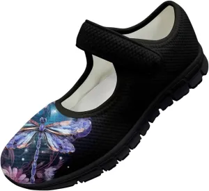 Binienty Women's Flats Classic Mary Jane Shoes Adjustable Nurse Walking Shoes Wide Toe Box Barefoot Sneakers