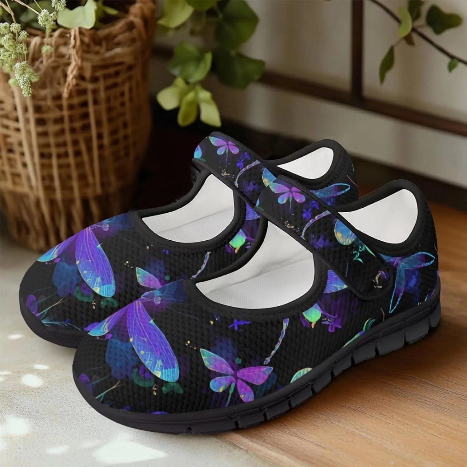 Binienty Women's Flats Classic Mary Jane Shoes Adjustable Nurse Walking Shoes Wide Toe Box Barefoot Sneakers