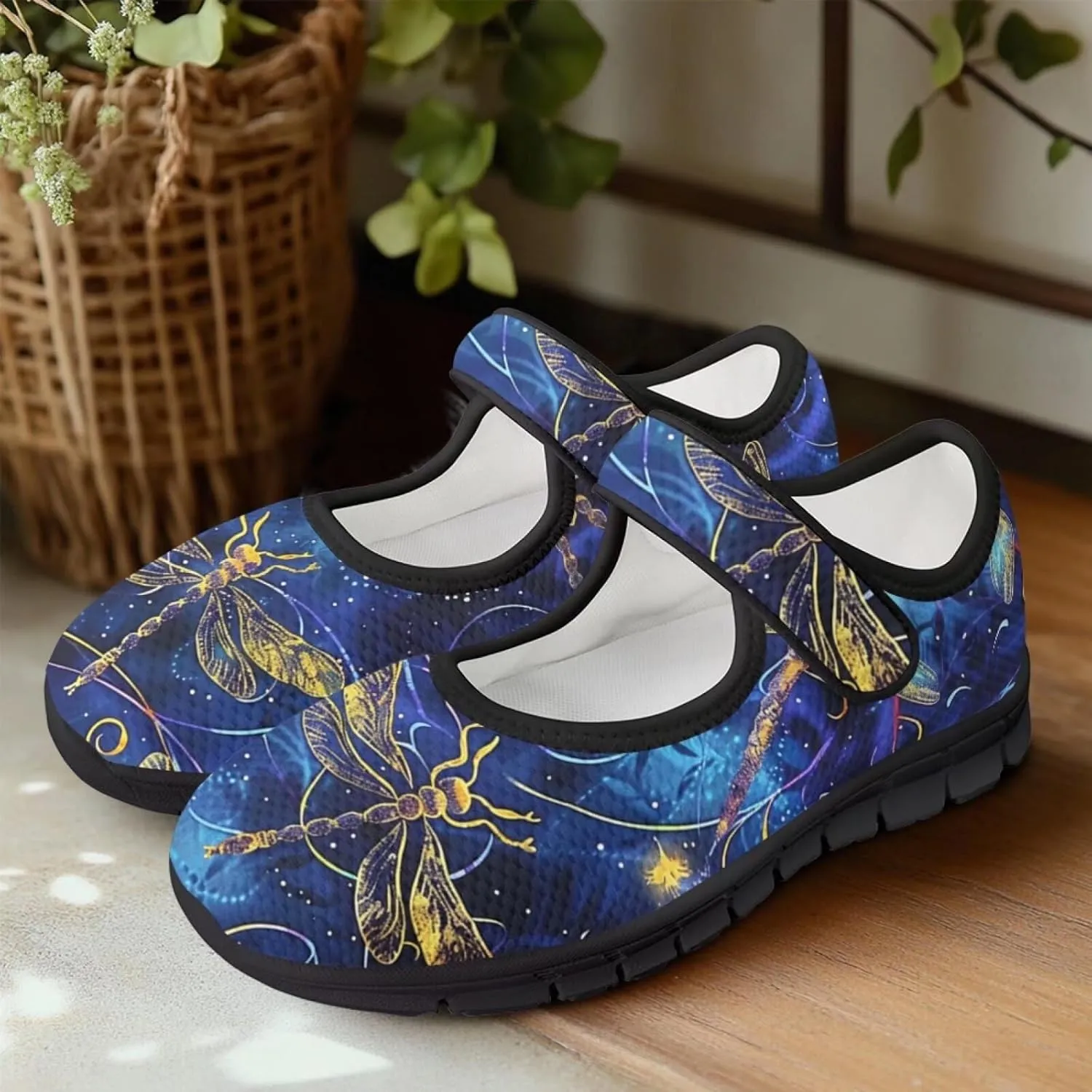 Binienty Women's Flats Classic Mary Jane Shoes Adjustable Nurse Walking Shoes Wide Toe Box Barefoot Sneakers