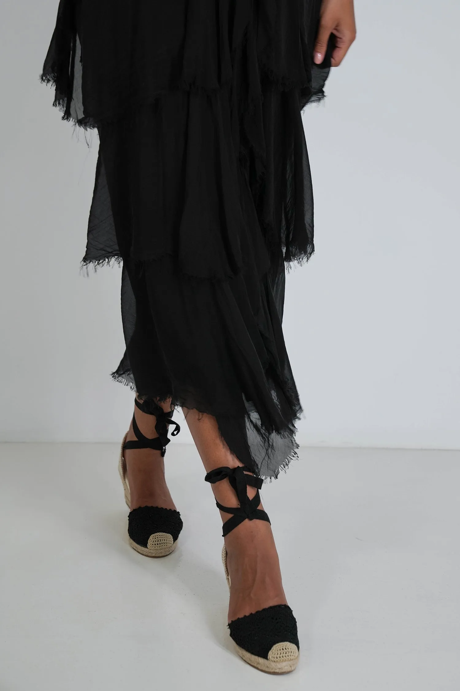 Black Ruffle Short Sleeve Dress