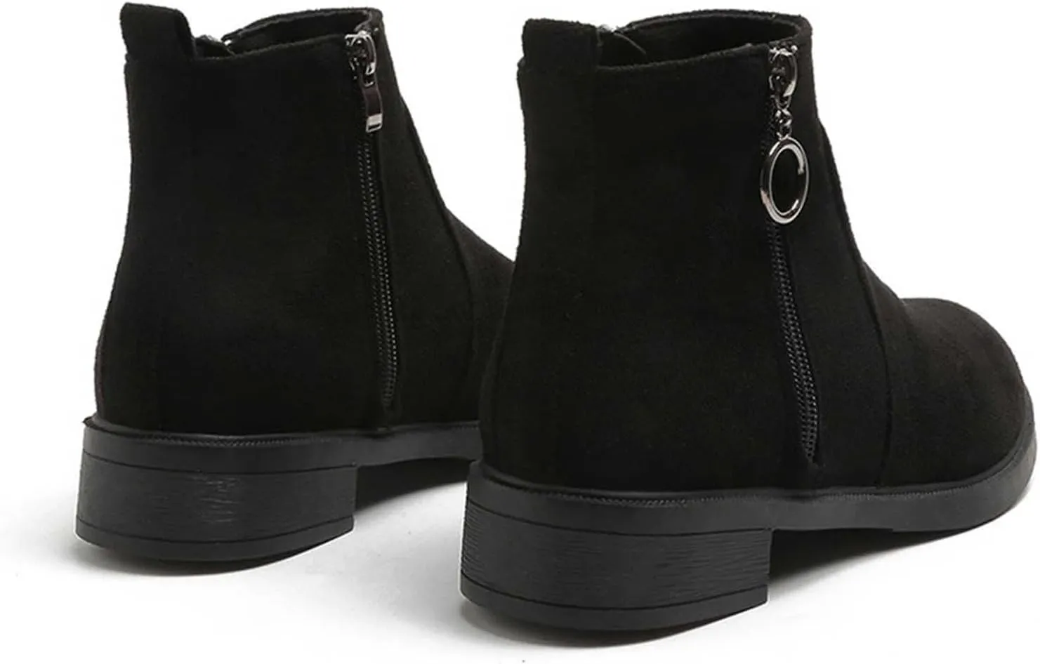 Black Shoes for Women Metal Circle Buckle Side Zipper Flat Boots Suede Frosted Short Boots Classic Plus Size Boots