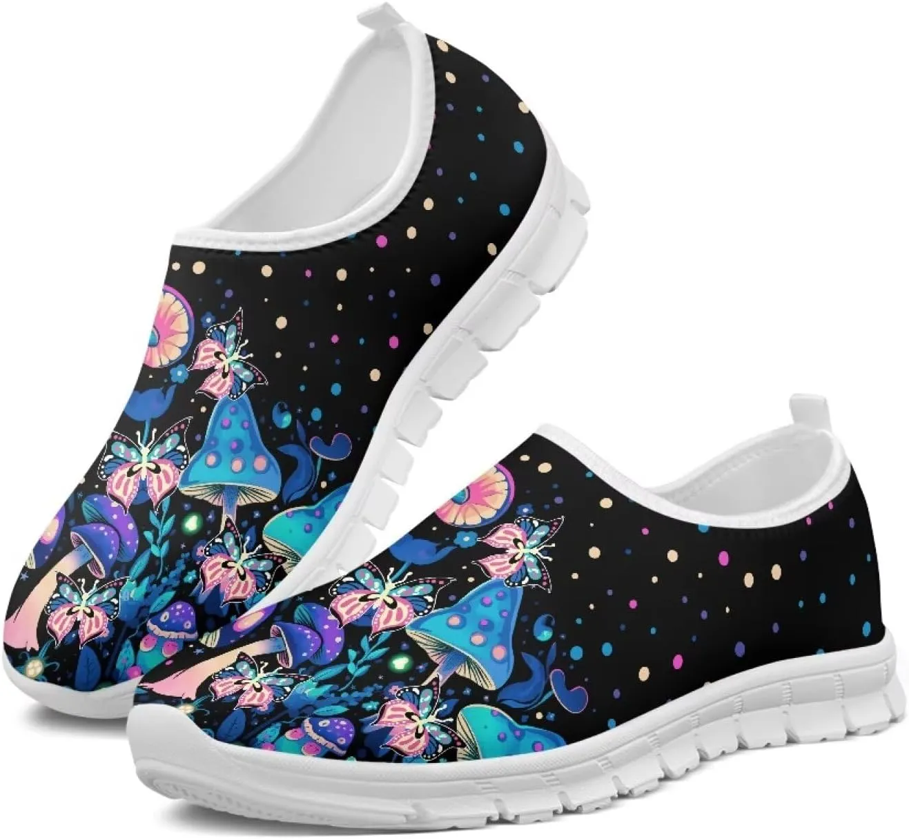 Blue Mushroom Sneakers for Women Walking Shoes Running Athletic Tennis Shoes Breathable Slip On Casual Mesh Low Cut Loafers Footwear
